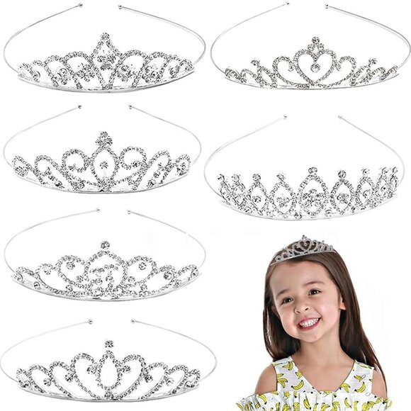 Accessories - 6 Pack Crystal Tiara Crown,Rhinestone Princess Crown,Silver Crystal Tiara for Gi